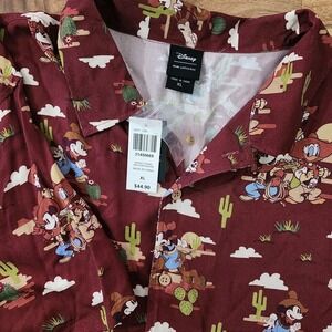 NWT Disney Mickey Mouse Scenic Western Woven Rayon Short Sleeve Button Shirt XL